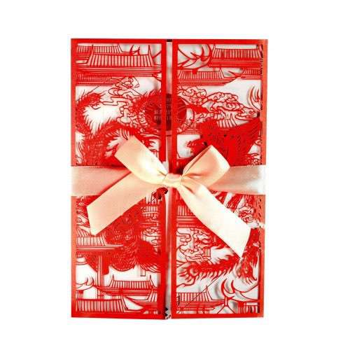 Red Wedding Invitaton with Dragon and Phoenix Wedding Card